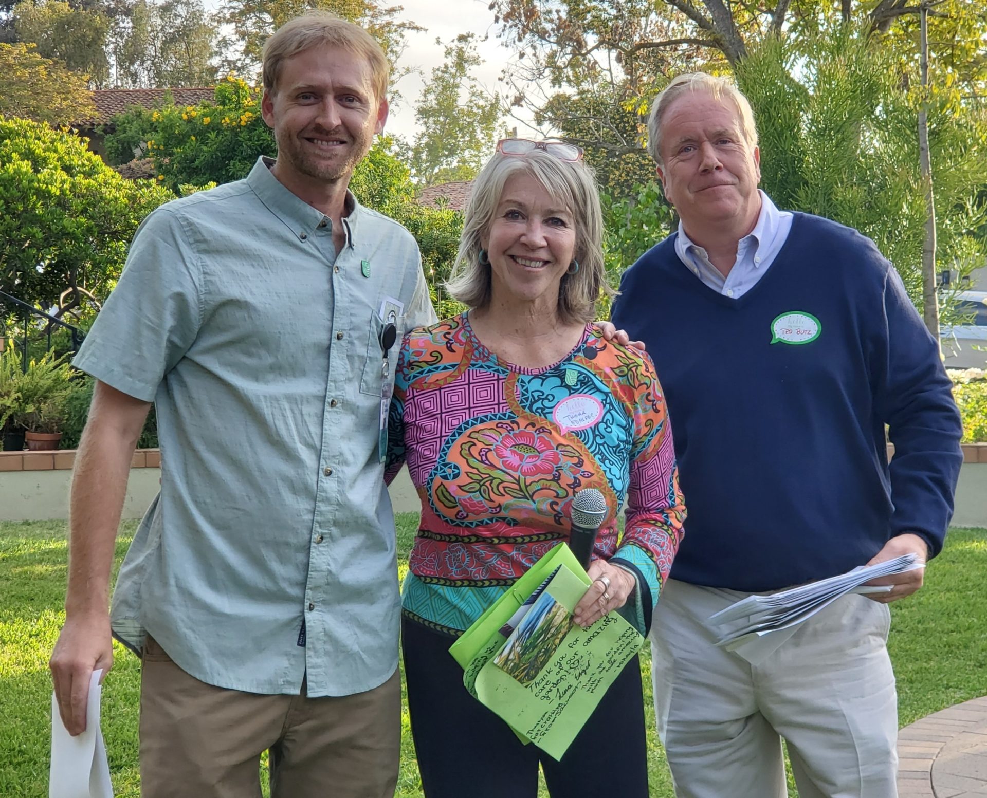 Nature Collective Associate Biologist Joe DeWolf, with Rancho Santa Fe Garden Club Executive Director Thora Guthrie, and Club President and Director Ted Butz at the May 29 Awards Celebration