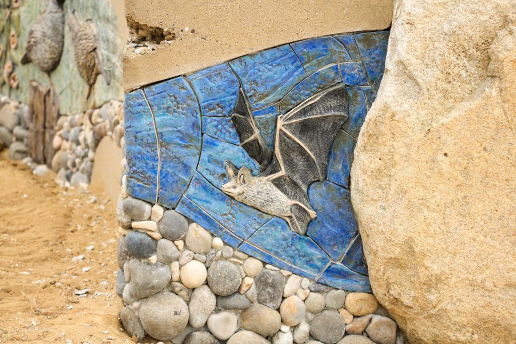 bat mosaic, by public artist Betsy Schulz