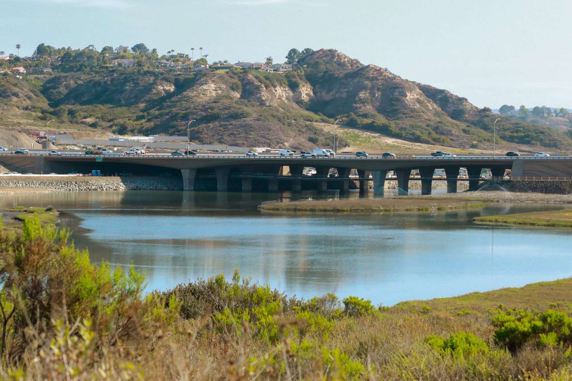 Suspense bridge over San Elijo Lagoon allows people to connect to trails